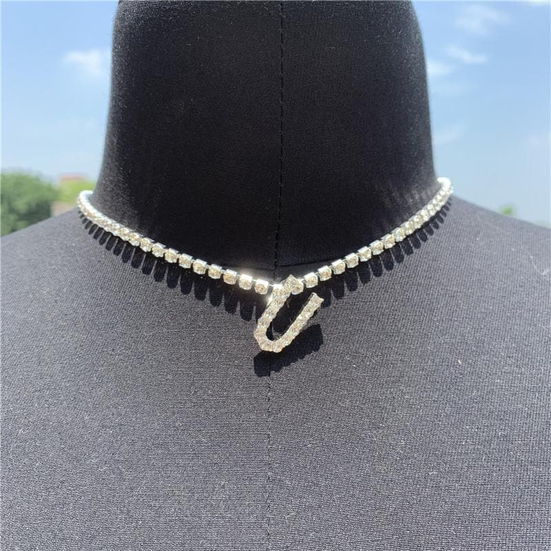 Initials pendant rhinestone chocker