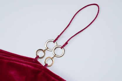 Velvet solid o ring hollow out slit backless cut out maxi dress-final-sale