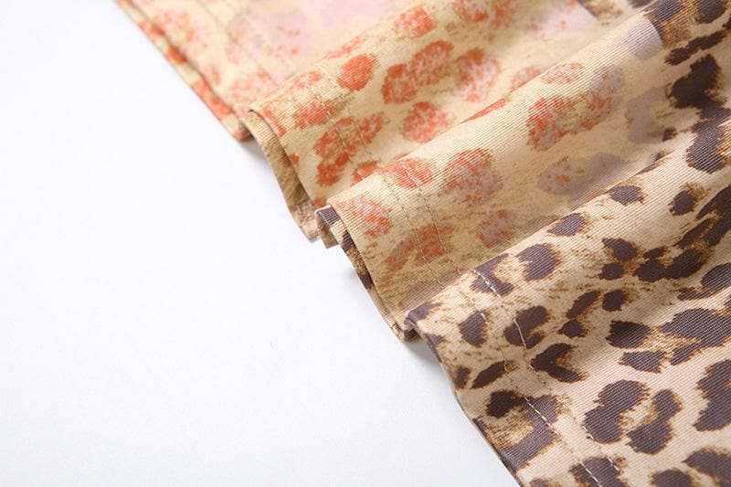 Leopard print u neck backless slit cami maxi dress