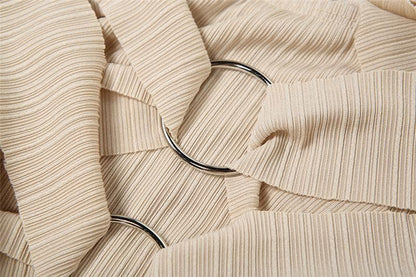 O ring textured hollow out self tie ruched tank cut out maxi dress