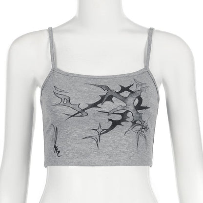 U neck print backless contrast cami top