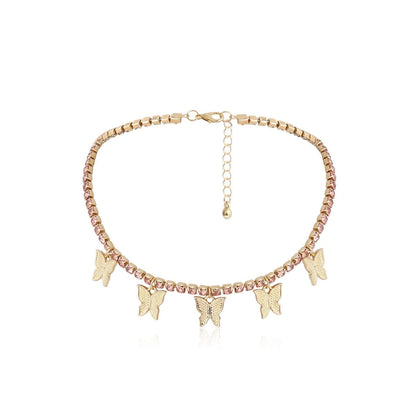 Rhinestone butterfly pendant choker necklace