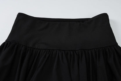 Long sleeve square neck ruched solid mini skirt set