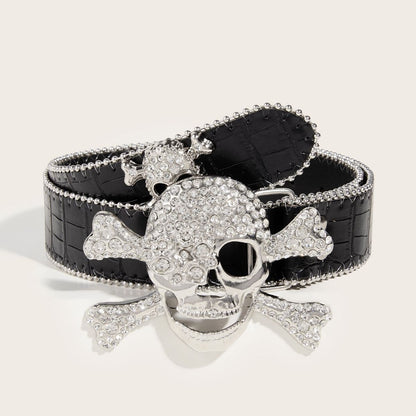 Skull decor rhinestone contrast belt