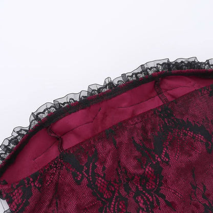 Lace hem cross pendant ruffle tube top