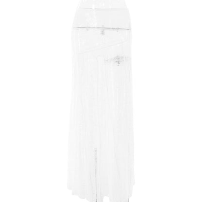 Lace see through solid stitch maxi skirt