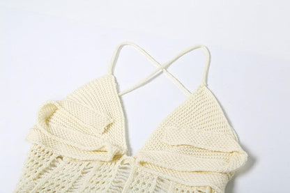 V neck knitted hollow out lace up cut out maxi dress-final-sale