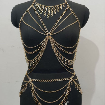 Halter metal chain hollow out cut out top