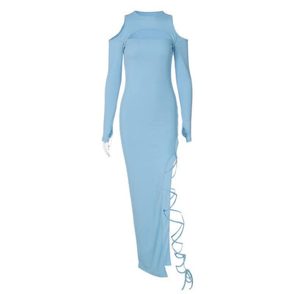 Long sleeve off shoulder hollow out cut out maxi dress