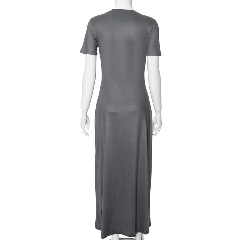 Short sleeve body print high slit maxi dress