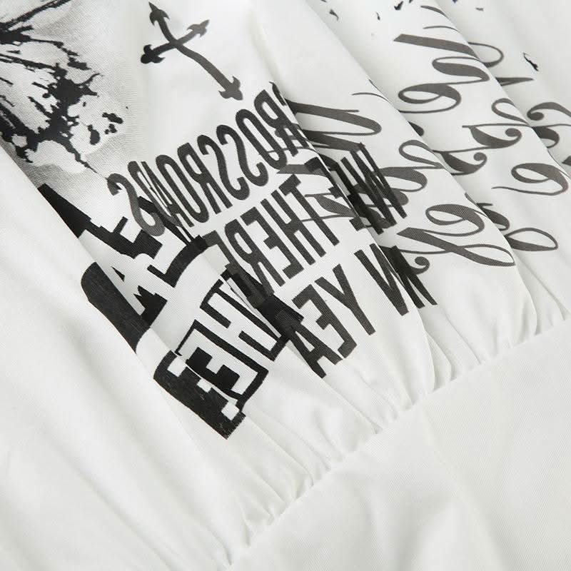 Long sleeve butterfly print backless top