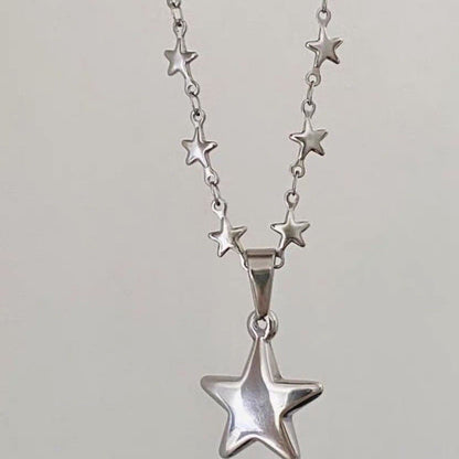 Silver star pendant metal chain necklace