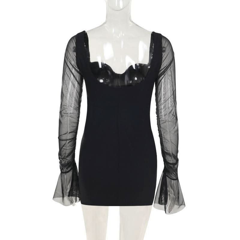 Sweetheart neck long sleeve mesh mini dress