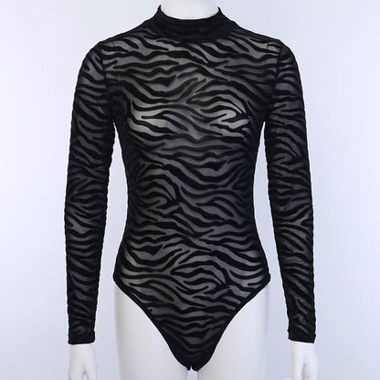 High neck long sleeve striped bodysuit