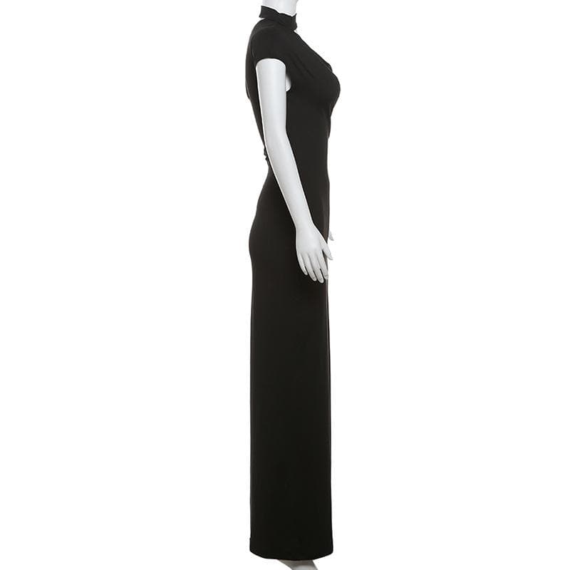 Short sleeve halter one shoulder irregular maxi dress