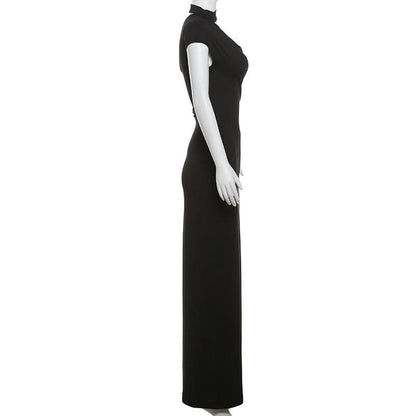 Short sleeve halter one shoulder irregular maxi dress