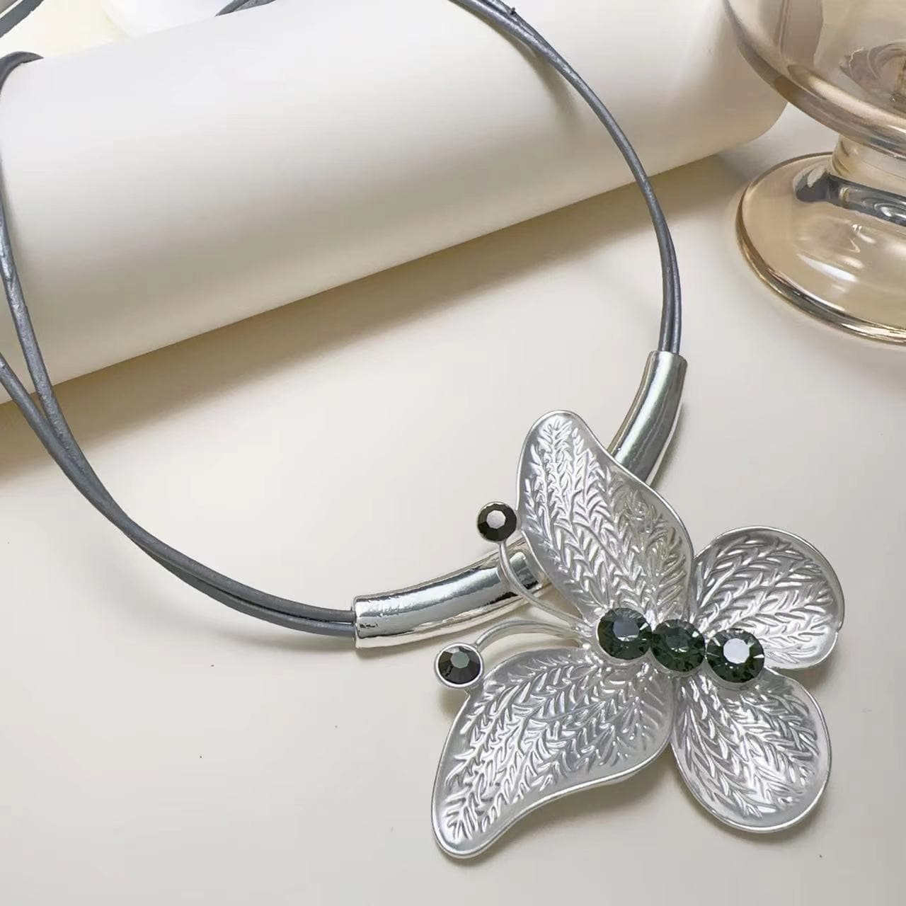 Butterfly pendant rhinestone necklace