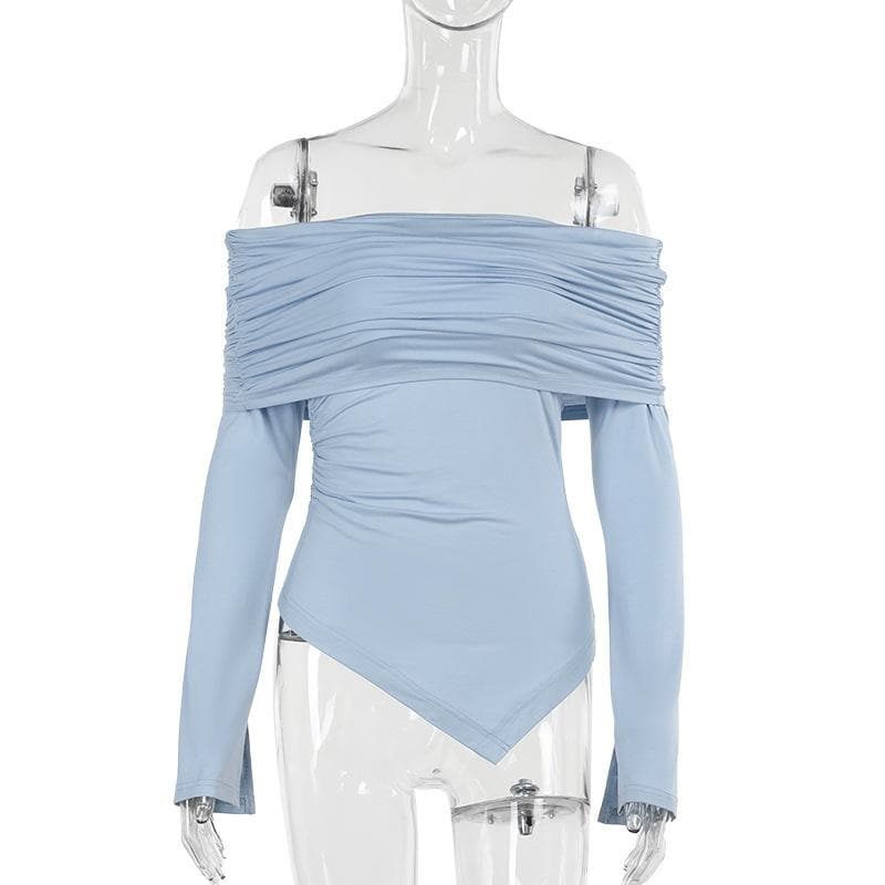 Long sleeve off shoulder irregular ruched top