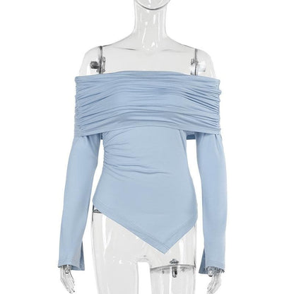 Long sleeve off shoulder irregular ruched top