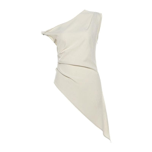 Off shoulder irregular solid zip-up top
