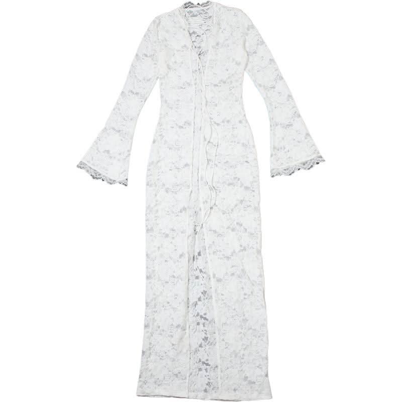 Long sleeve lace cross front slit maxi dress