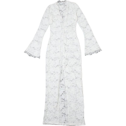 Long sleeve lace cross front slit maxi dress