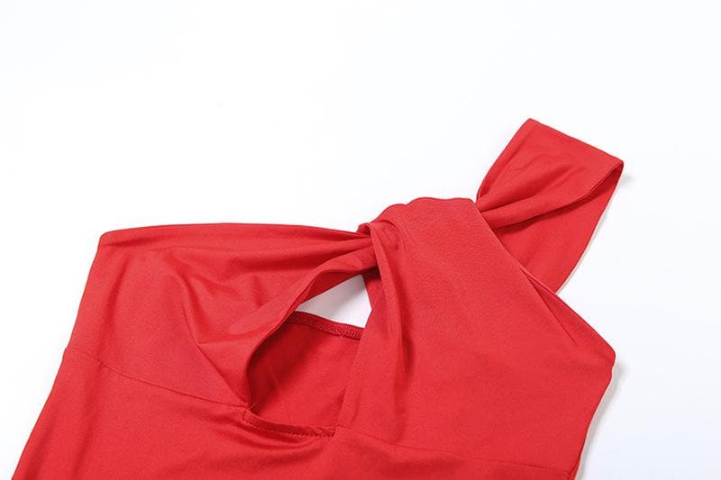 One shoulder ruched hollow out solid cami cut out maxi dress