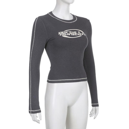 Stitch contrast long sleeve crewneck top