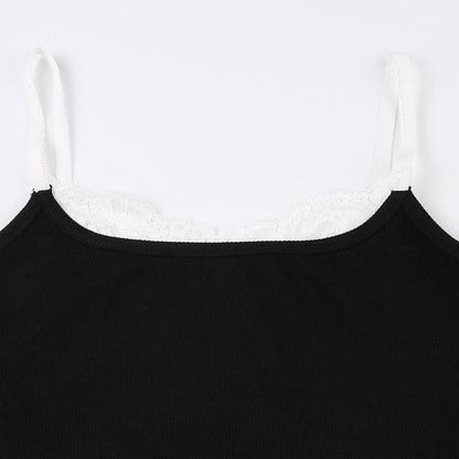 V neck lace hem backless contrast cami top