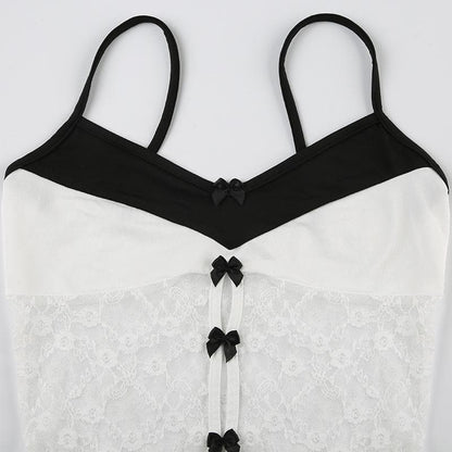 Lace patchwork bowknot cami bodysuit