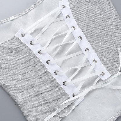 Textured corset lace up backless contrast tube top