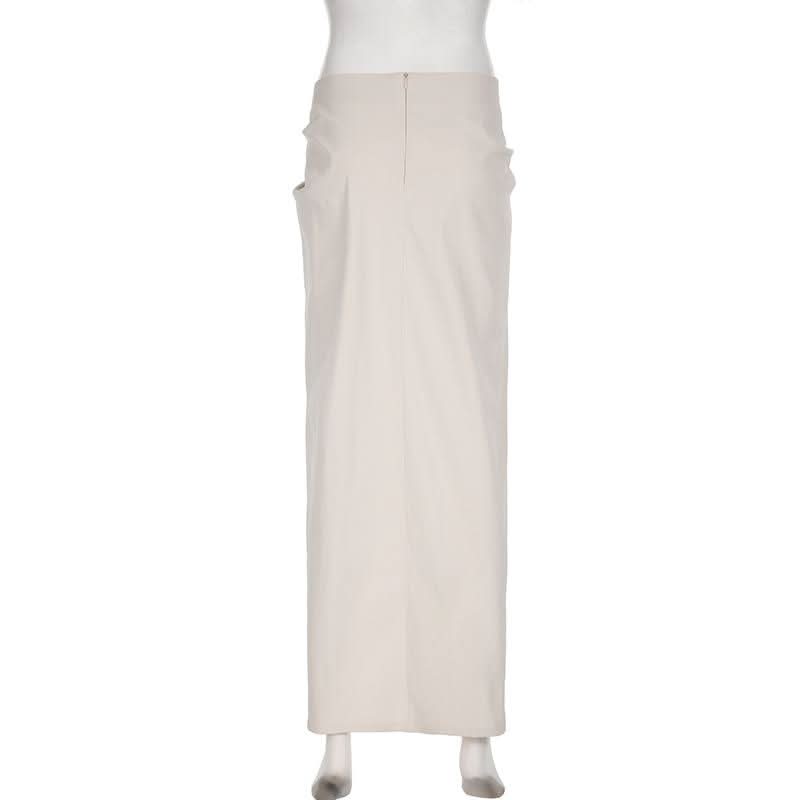 Slit zip-up solid maxi skirt