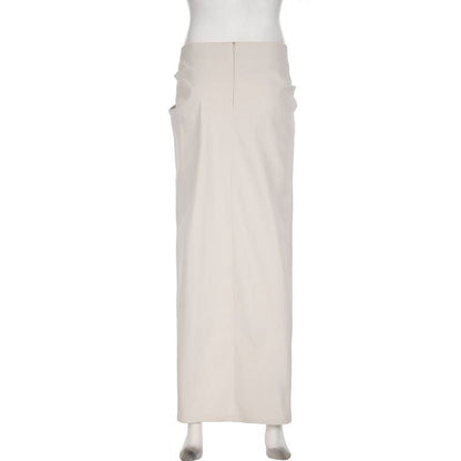 Slit zip-up solid maxi skirt