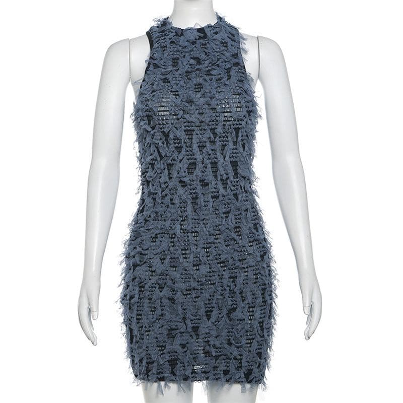 Crewneck textured contrast mini dress