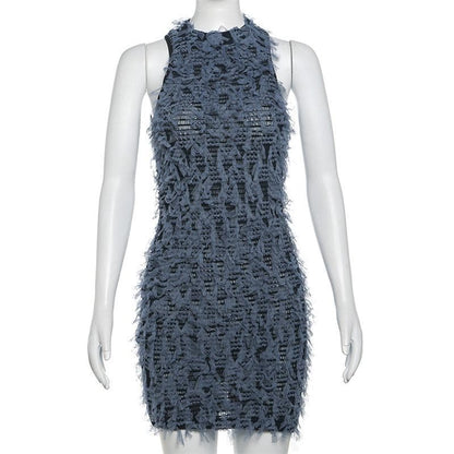Crewneck textured contrast mini dress