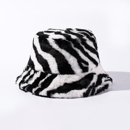 Zebra pattern fluffy fisherman bucket hat