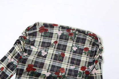 Long sleeve off shoulder flower print ruffle midi dress