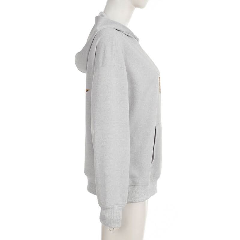 Hoodie long sleeve five-pointed star leopard print top