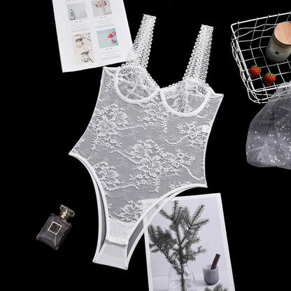 Sheer lace see through backless cami bodysuit