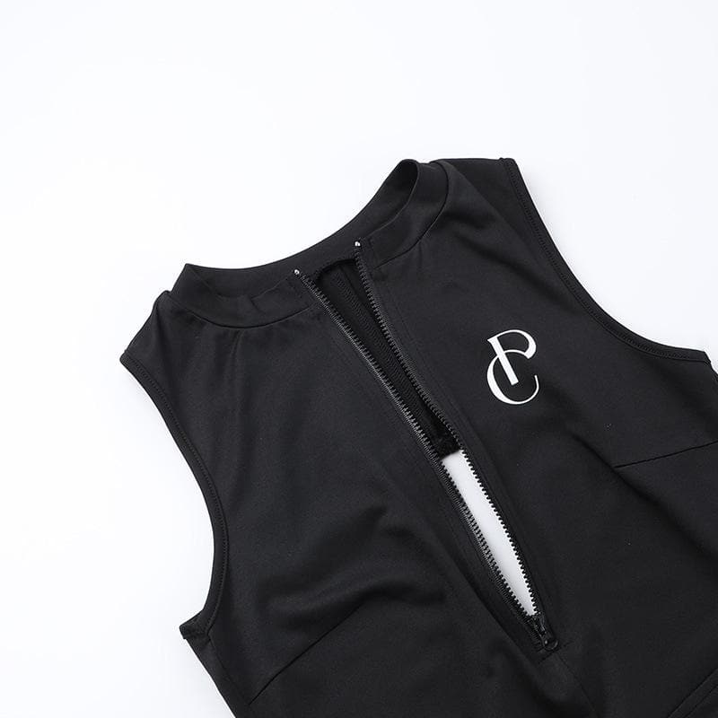 V neck print zip-up backless high slit tank maxi dress