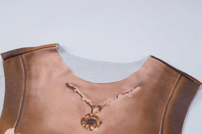 Flower print contrast sleeveless crewneck midi dress-final-sale