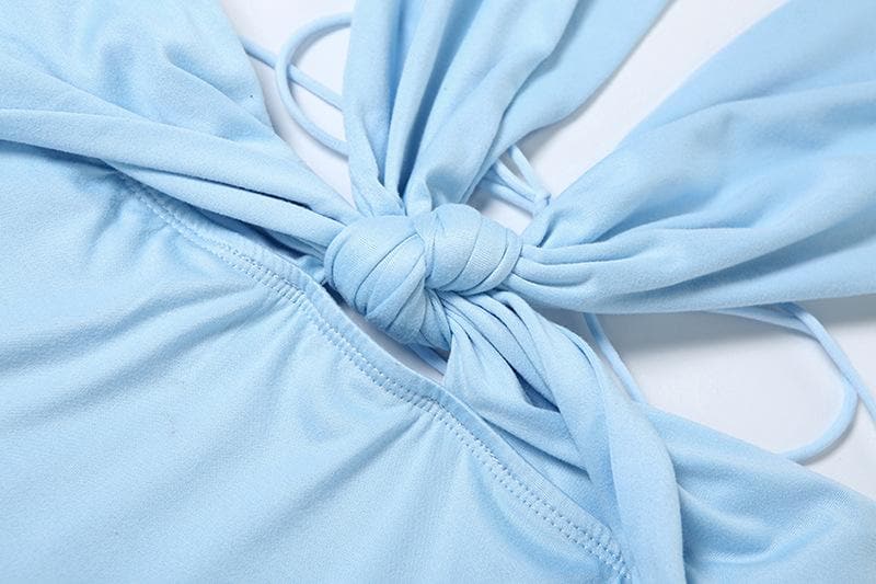 Halter deep v neck ruched backless maxi dress