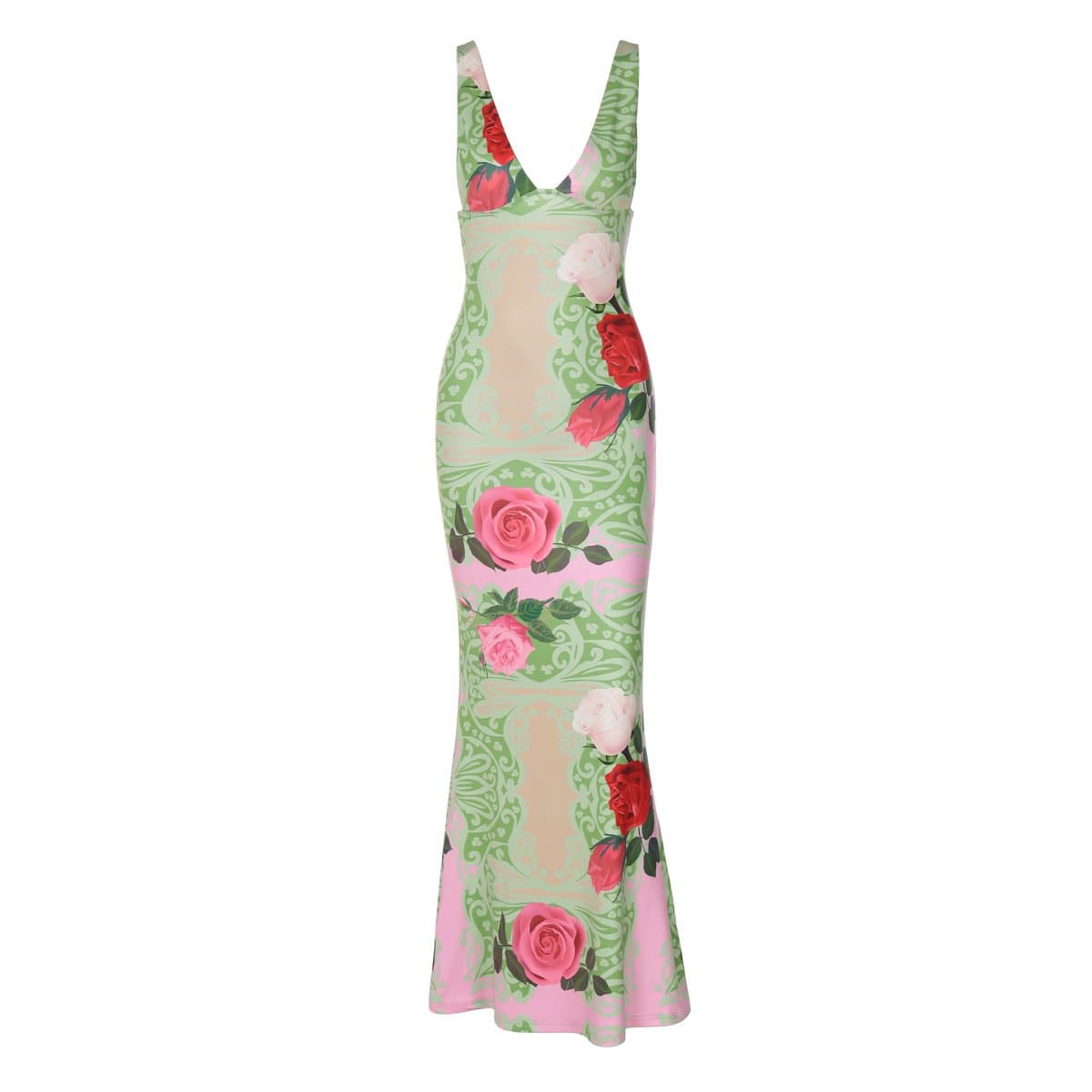 Flower print v neck cami maxi dress