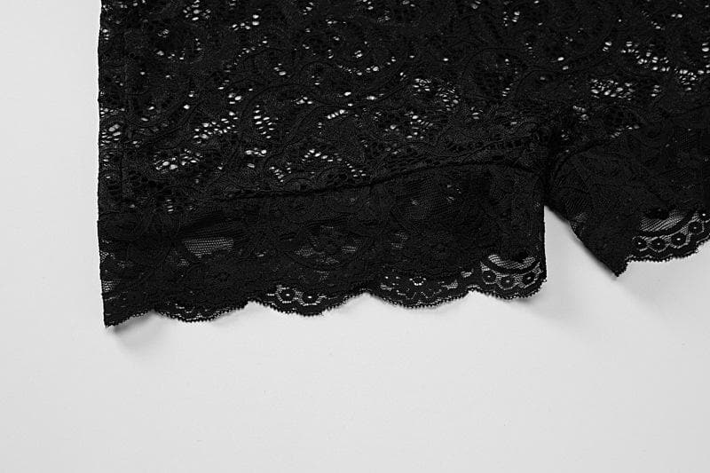 Deep v neck lace gloves see through romper
