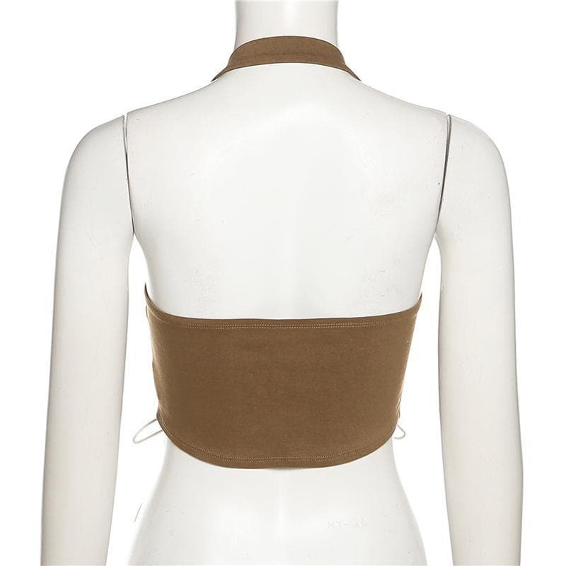 Lace up halter open back crop top
