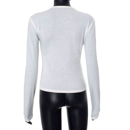 Crewneck long sleeve bowknot print contrast top
