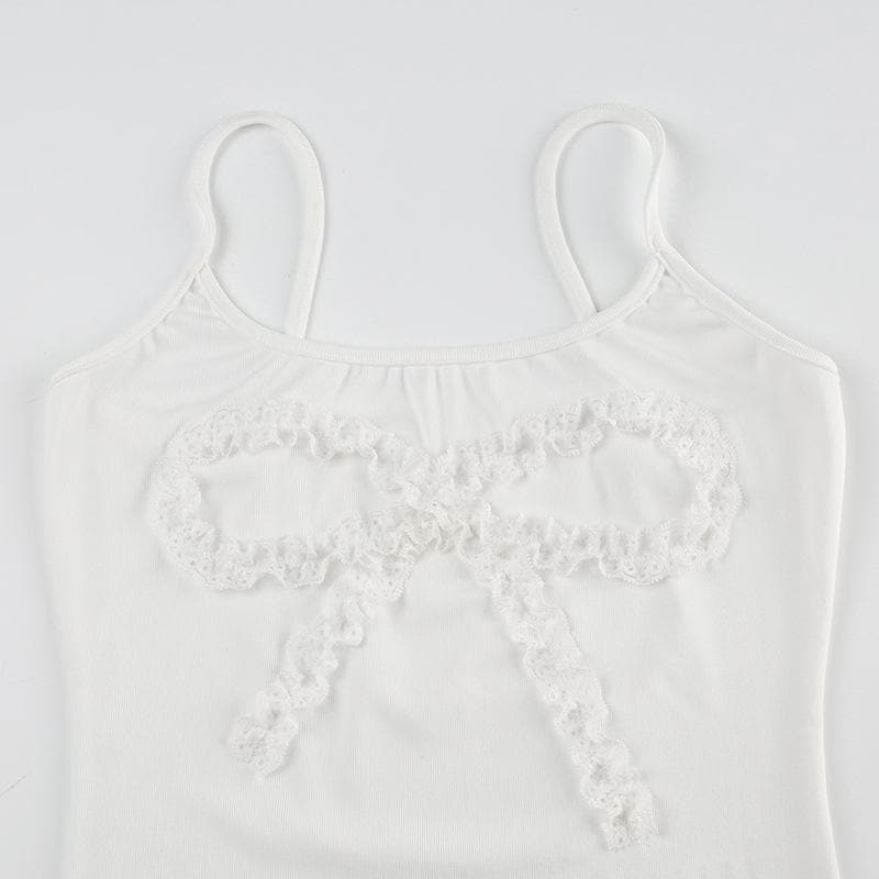 Lace hem bowknot pattern solid cami top