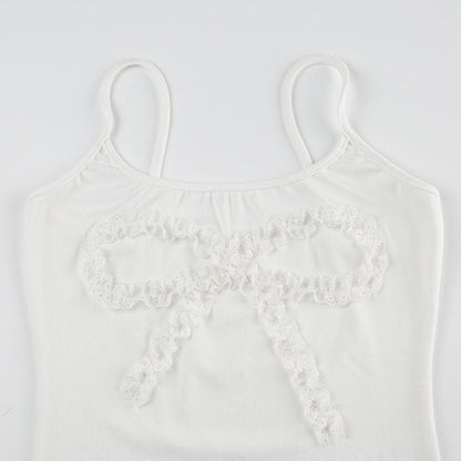 Lace hem bowknot pattern solid cami top