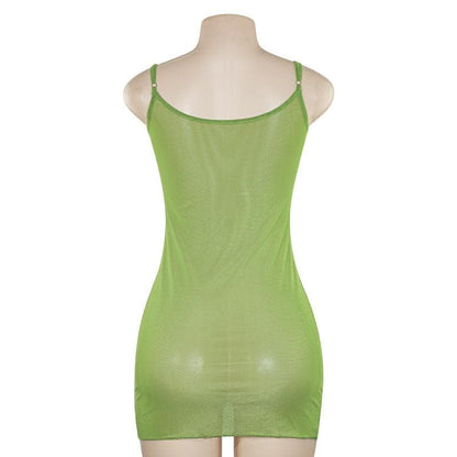 U neck butterfly embroidery sheer mesh cami mini dress