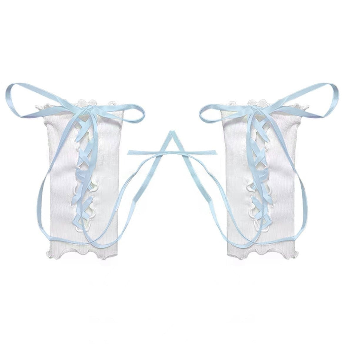 Ruffle lace up solid gloves